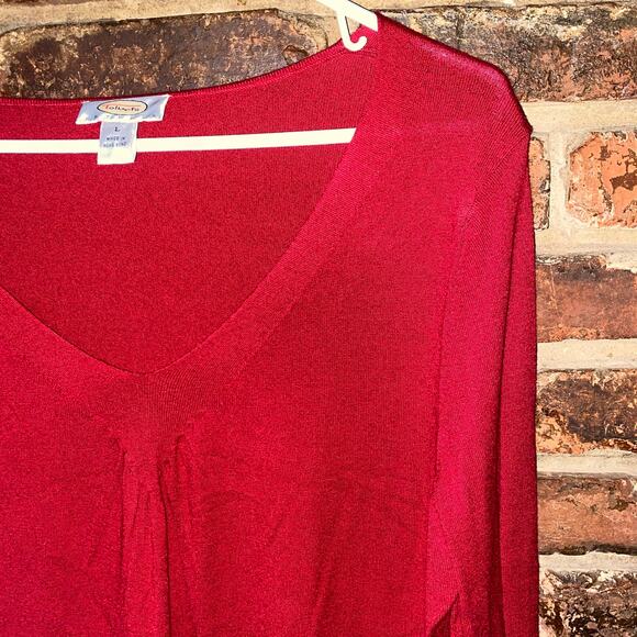 Talbots Red Knit V-Neck Pullover Sweater Women's Size PL Petite Large - Picture 2 of 6
